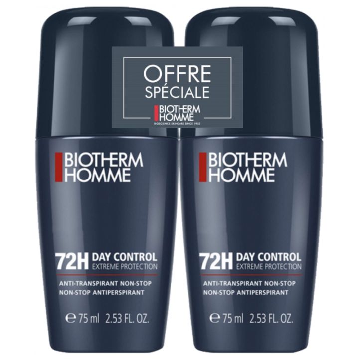 Day control 72h protection anti-transpirant Biotherm homme - lot de 2 roll-on de 75 ml