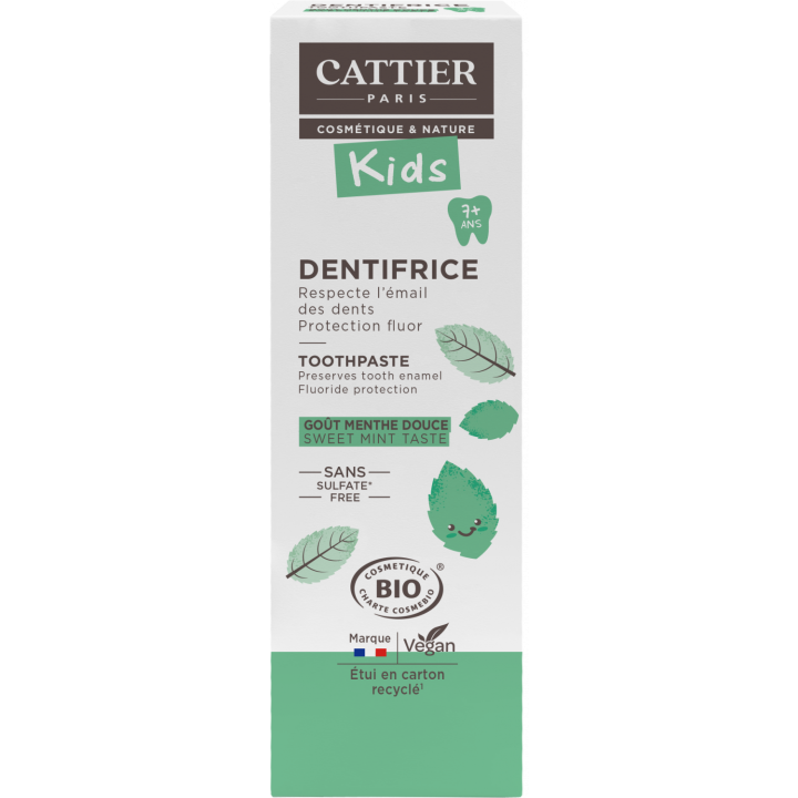 Dentifrice 7 ans et + goût menthe douce bio Cattier - tube 50 ml