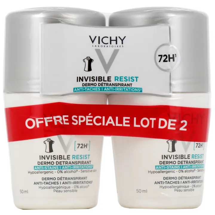 Invisible Resist Déodorant dermo détranspirant Vichy - lot de 2 roll-on de 50ml