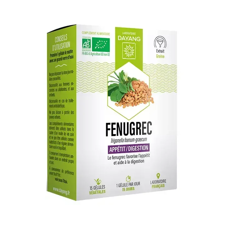 Fenugrec bio appétit/digestion Dayang - boîte de 15 gélules