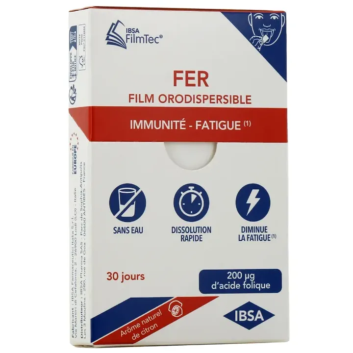 Fer fatigue goût citron Ibsa FilmTec - boite de 30 films orodispersibles