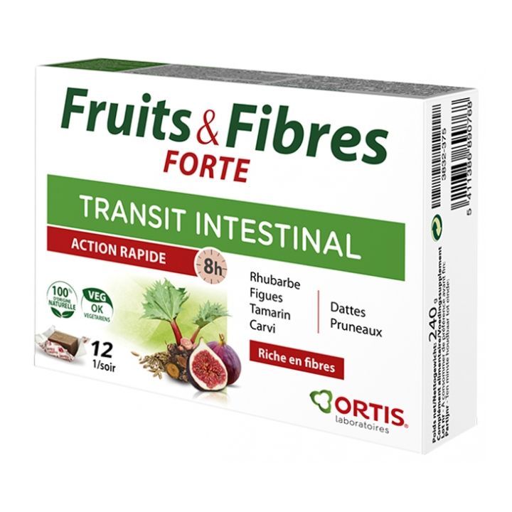 Fruits & Fibres Forte Transit intestinal Ortis - boite de 12 cubes à mâcher
