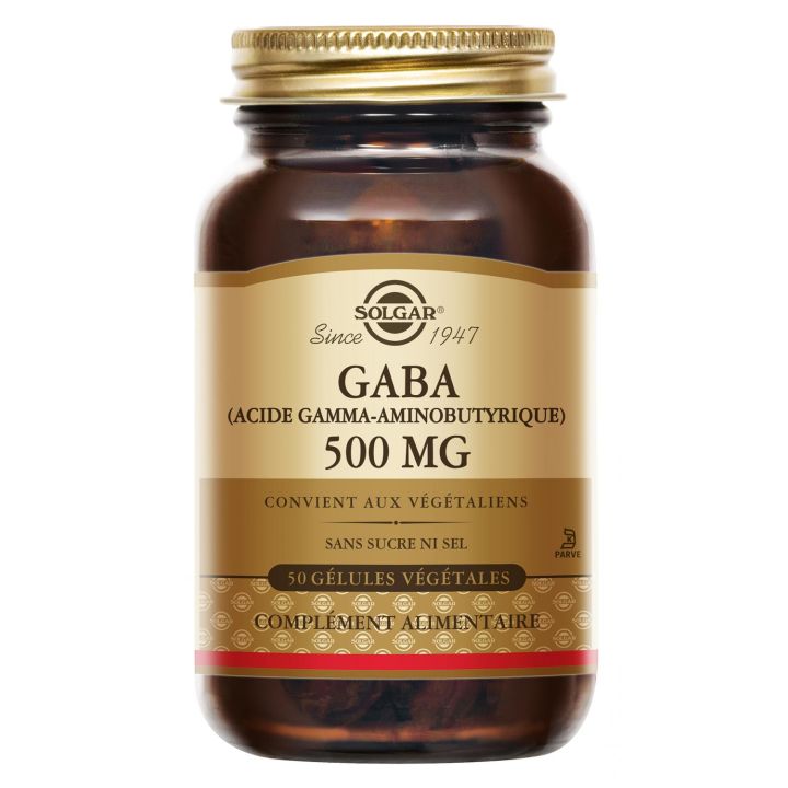 GABA (Acide Gamma-Aminobutyrique) 500 mg Solgar - boîte de 50 gélules végétales