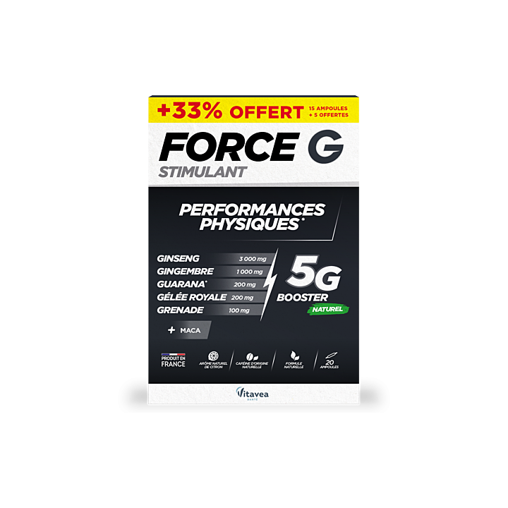 Force G stimulant performances physiques Vitavea - boite de 20 ampoules