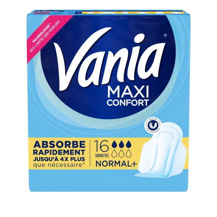 Serviettes hygiéniques maxi confort normal+ Vania - sachet de 16 serviettes