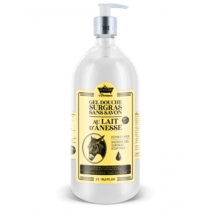 Gel douche surgras au lait d'ânesse Les petits bains de Provence - flacon-pompe de 1L