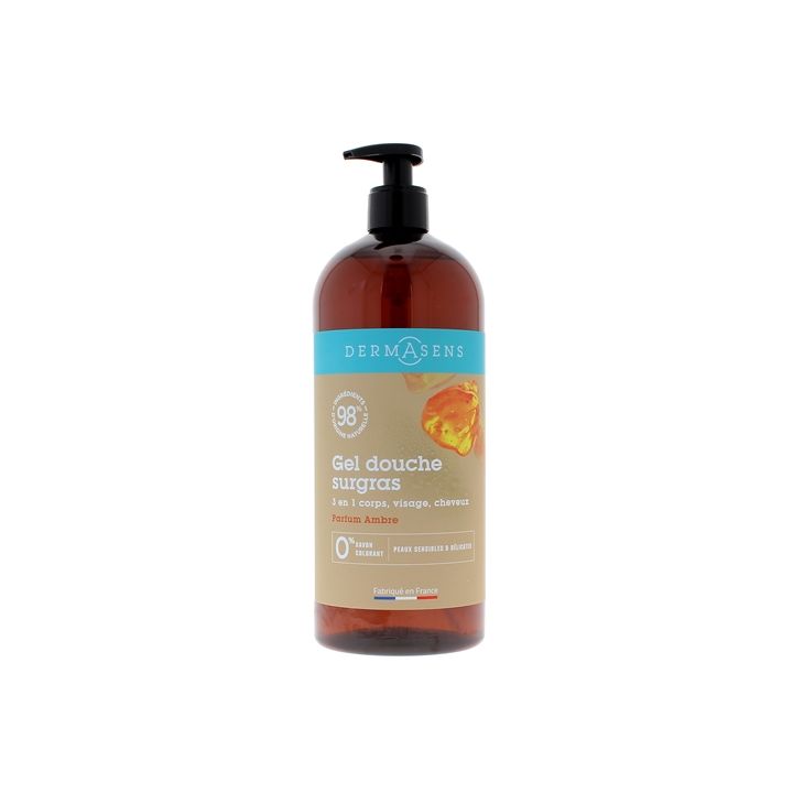 Gel douche surgras parfum ambre Dermasens Marque Verte - flacon pompe de 1L