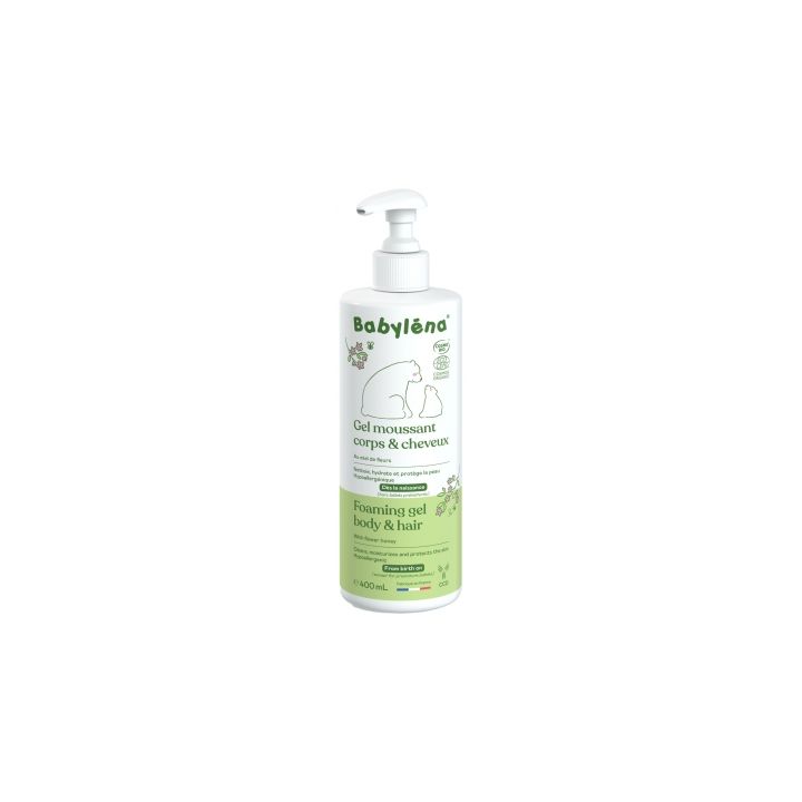 Gel moussant corps & cheveux bio Babyléna - flacon-pompe de 400 ml