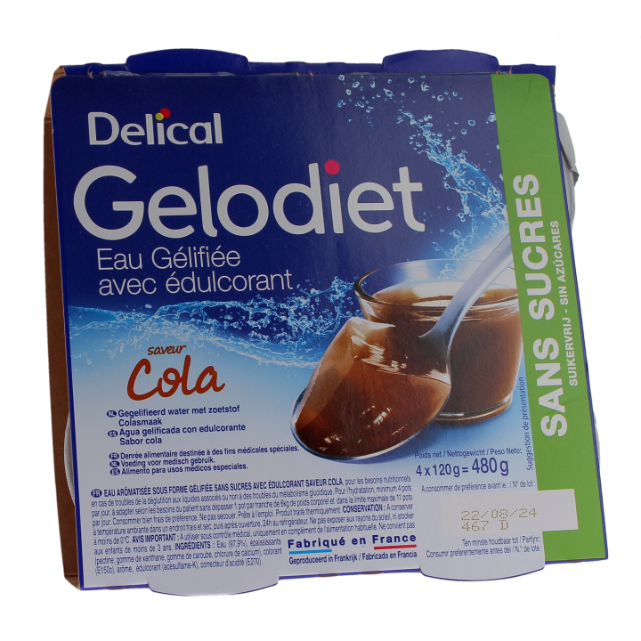 Gelodiet Eau gélifiée avec édulcorant saveur cola Delical - lot de 4 pots de 120g