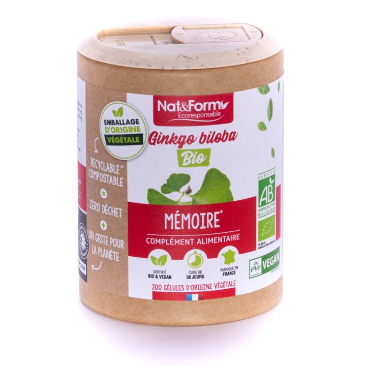 Ginkgo biloba Bio Ecoresponsable Nat&Form - boite de 200 gélules
