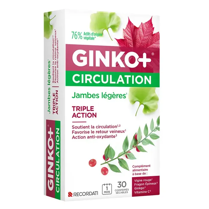 Ginko+ Circulation jambes légères Bouchara-Recordati - boîte de 30 comprimés