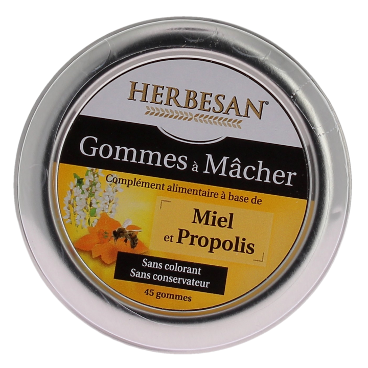 Gommes à mâcher miel et propolis Herbesan - boite de 45 gommes