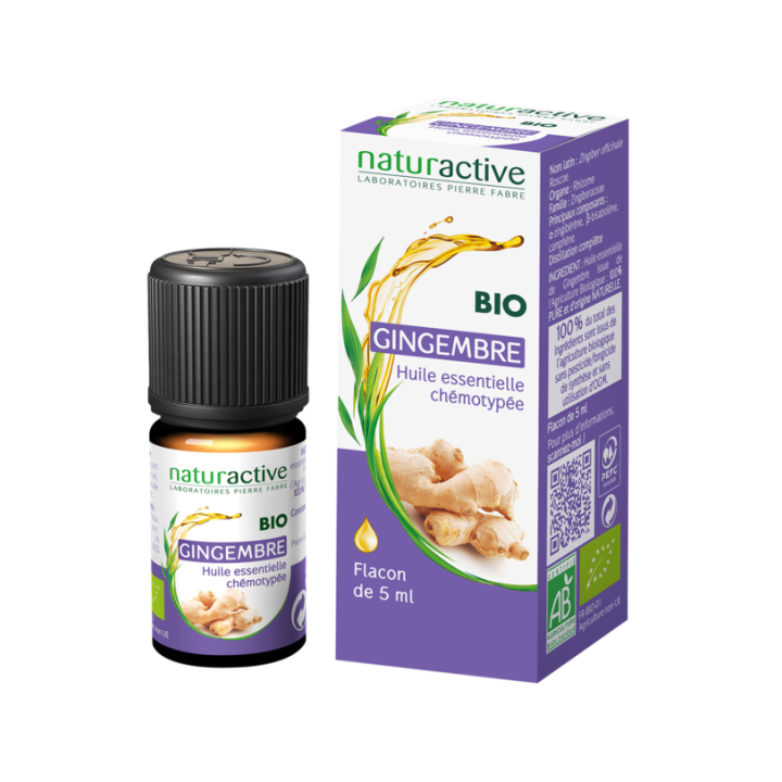 Huile essentielle chémotypée bio gingembre Naturactive - flacon de 5 ml