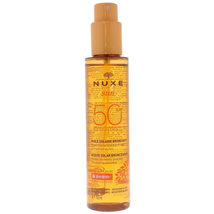 Huile solaire bronzante visage et corps SPF50 Nuxe - spray de 150 ml
