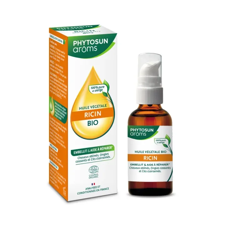 Huile végétale de ricin bio Phytosun Arôms - flacon-pompe de 50ml