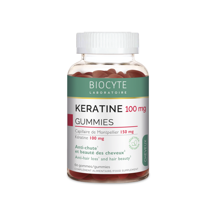 Kératine 100mg anti-chute et beauté des cheveux Biocyte - pot de 60 gummies