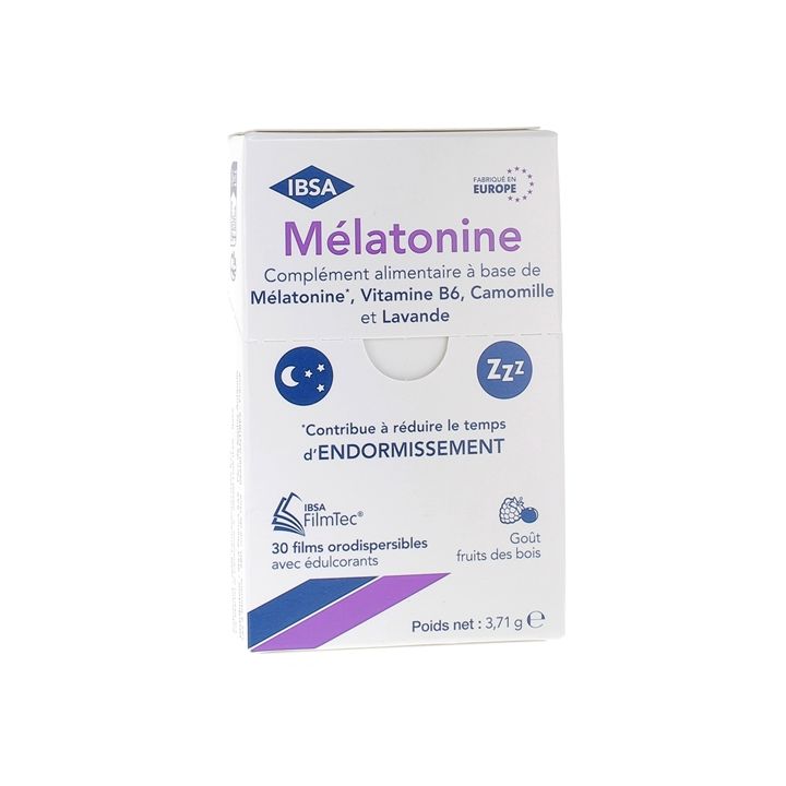 Mélatonine 1mg goût fruits des bois FilmTec Ibsa Pharma - boîte de 30 films orodispersibles