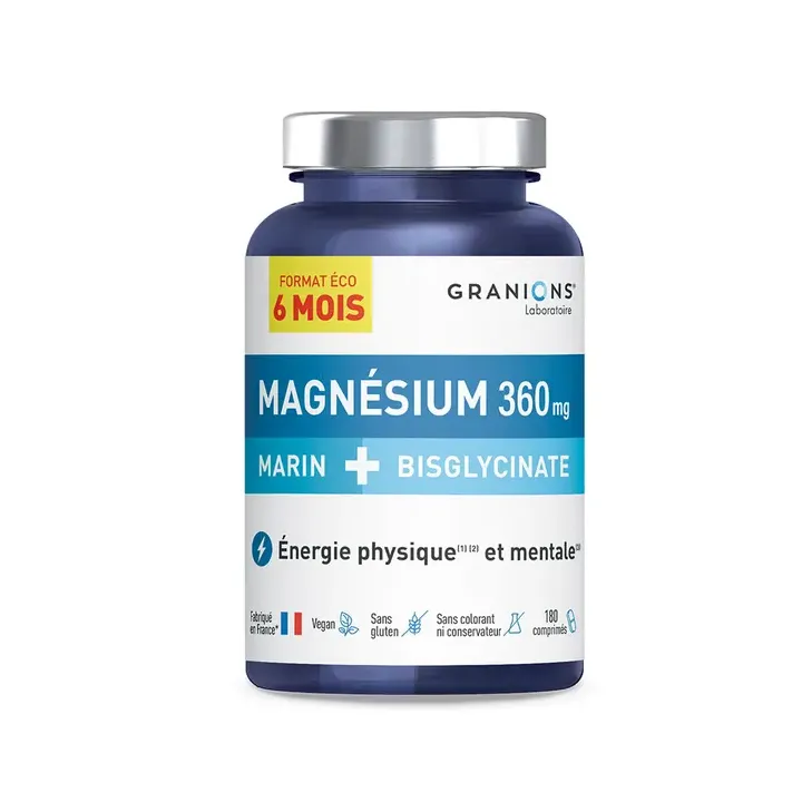Magnésium marin + bisglycinate 360mg Granions - pot de 180 comprimés