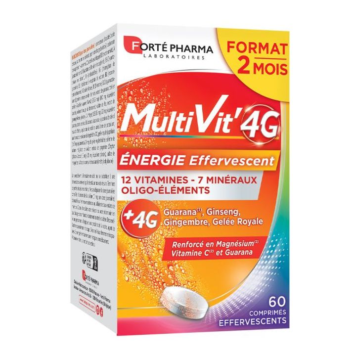 MultiVit 4G Énergie effervescent Forté Pharma - boîte de 60 comprimés