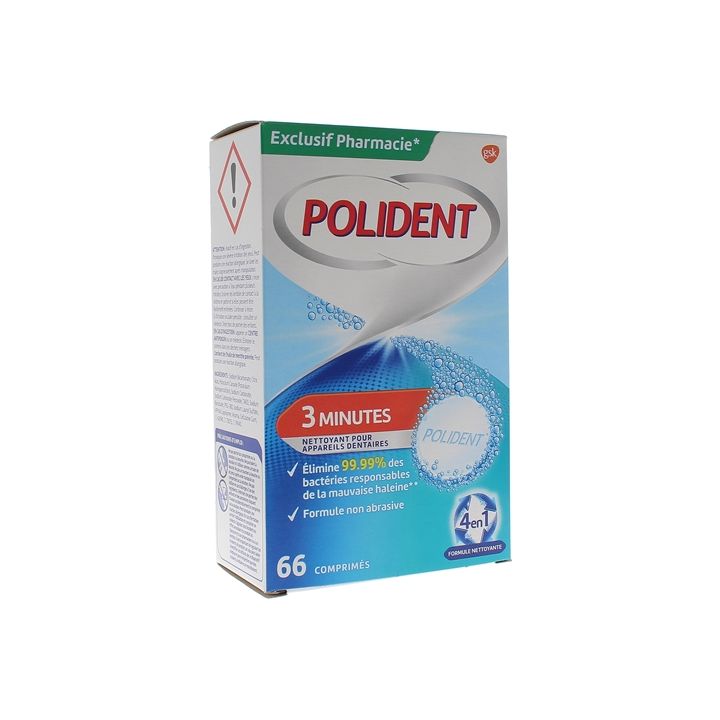 Nettoyant 3 minutes Polident - 66 comprimés