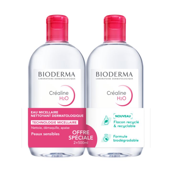 Eau micellaire Offre Créaline H2O Bioderma - lot de 2 flacons de 500 ml