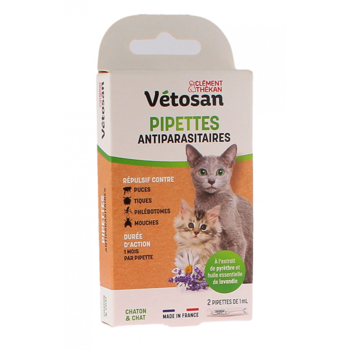 Vétosan Pipettes répulsives chaton et chat Clément Thékan - 2 pipettes de 1 ml