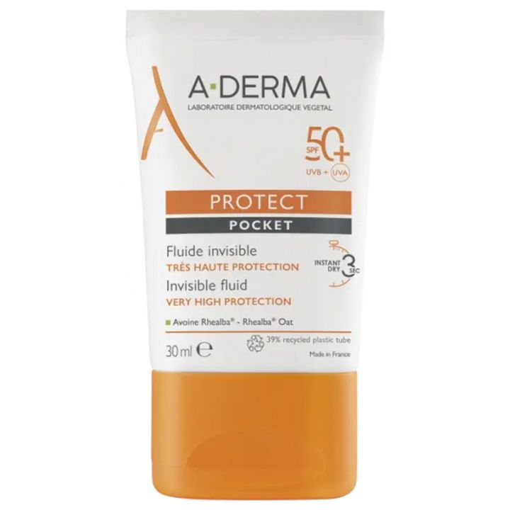 Protect Fluide solaire visage invisible pocket SPF50+ A-derma - tube de 30 ml