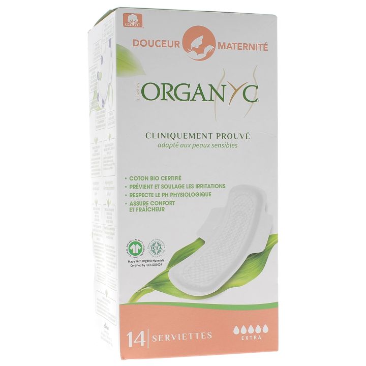 Serviettes douceur maternité Organyc - boîte de 14 serviettes