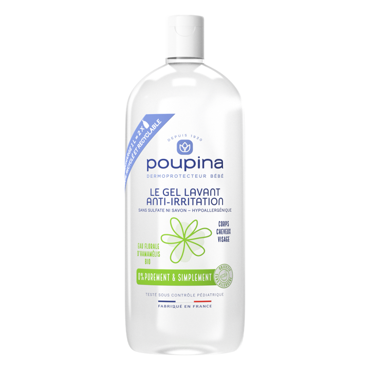Recharge gel lavant anti-irritation Poupina - flacon de 1L