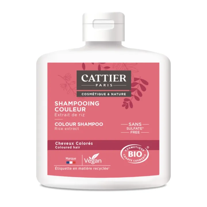 Shampoing sans sulfate cheveux colorés bio Cattier - flacon 250 ml