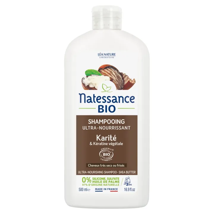 Shampoing ultra-nourrissant karité et kératine bio Natessance - flacon de 500ml