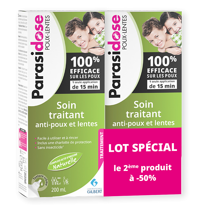 Soin traitant anti-poux et lentes Parasidose - lot de 2 tubes de 200 ml