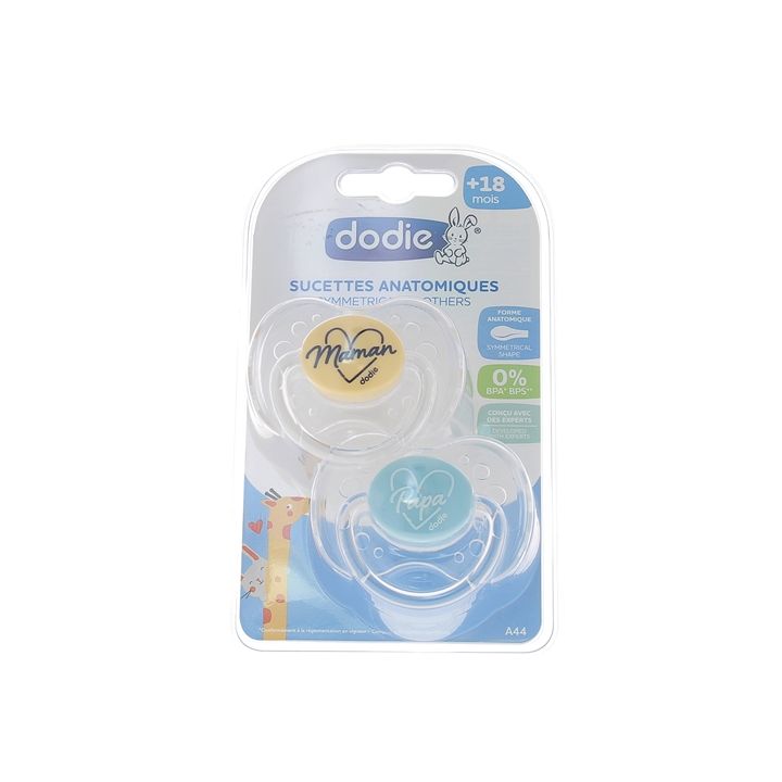 Sucettes anatomiques 18 mois et + Dodie - lot de 2 sucettes