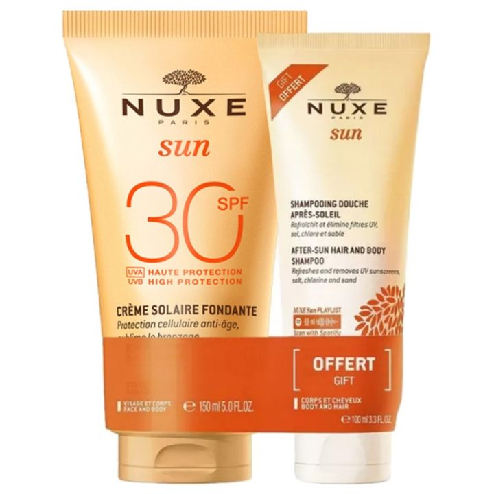 Lait délicieux haute protection visage et corps SPF30 + Shampoing douche après-soleil 100 ml offert Nuxe Sun - tube de 150ml