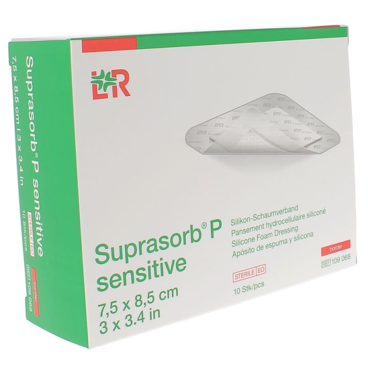 Suprasorb P sensitive border Pansement hydrocellulaire siliconé Lohmann & Rauscher - 10 unités de 7,5cm x 8,5cm