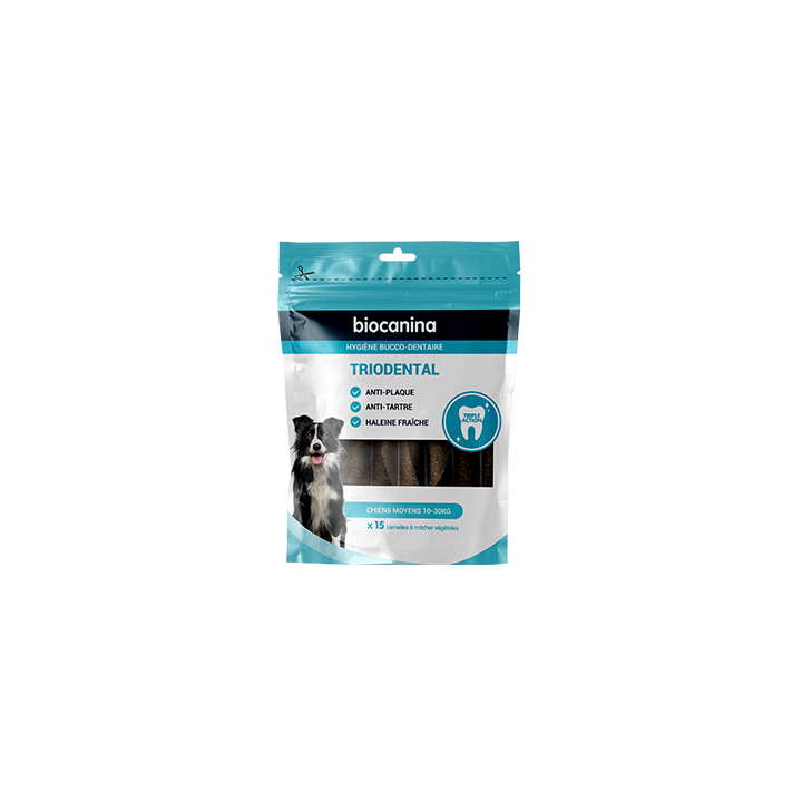 Triodental lamelle à mâcher chiens moyens 10-30kg Biocanina - sachet de 15 lamelles à mâcher végétales
