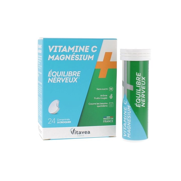 Vitamine C + Magnésium équilibre nerveux Nutrisanté - boite de 24 comprimés à croquer