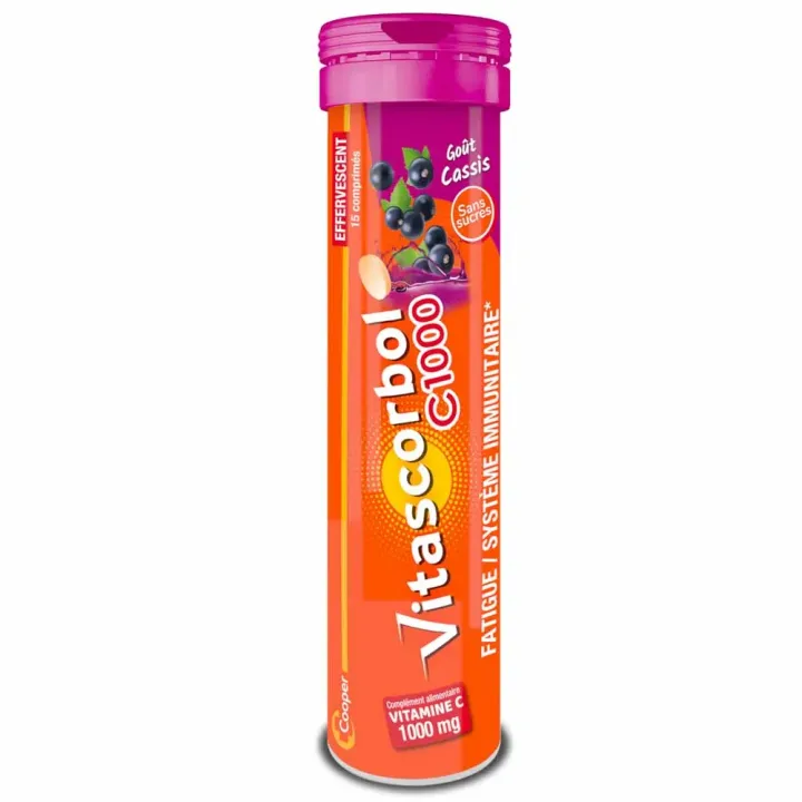 Vitascorbol C1000mg goût cassis sans sucres Cooper - tube de 15 comprimés effervescents