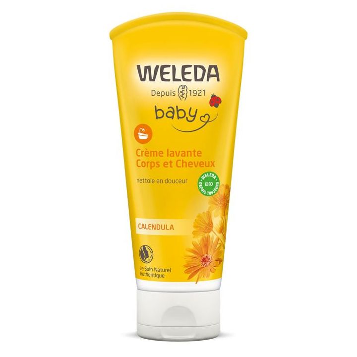 Crème lavante Calendula corps et cheveux Weleda bébé - tube de 200 ml