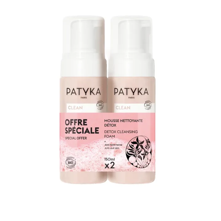 Mousse nettoyante détox bio Clean Patyka - lot de 2 flacons-pompe de 150ml