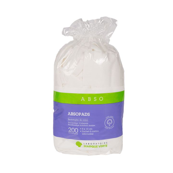 Absopads rectangles de coton Marque Verte - 200 cotons de 8x10 cm