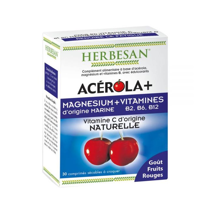 Acérola, magnésium, vitamines Herbesan - boite de 30 comprimés à croquer