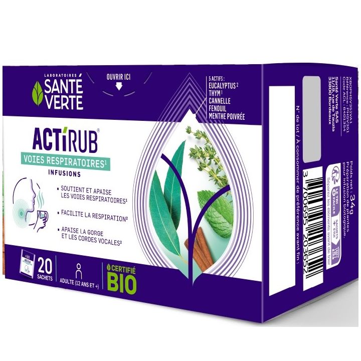 Actirub voies respiratoires infusions Santé Verte - boite de 20 sachets
