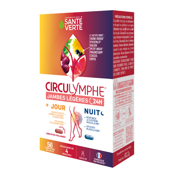 Circulymphe Jambes légères jour nuit Santé Verte - boîte de 56 comprimés