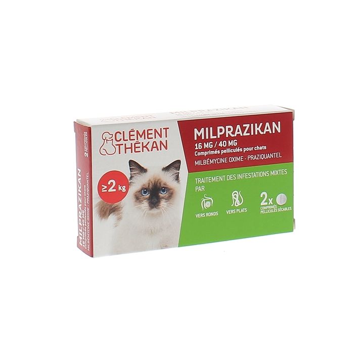 Milprazikan 16 mg / 40 mg comprimé pelliculé pour chats Clément Thékan - boite de 2 comprimés