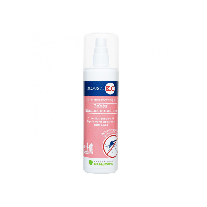 Mousti K.O lotion anti-moustique bébés dès 6 mois et femme enceinte Marque verte - flacon de 100ml