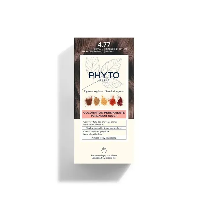 Coloration permanente 4.77 châtain marron profond Phyto - lait révélateur et crème colorante de 50ml