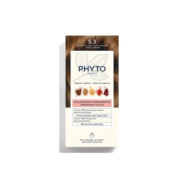 Coloration permanente 5.3 châtain clair doré Phyto - lait révélateur et crème colorante de 50ml