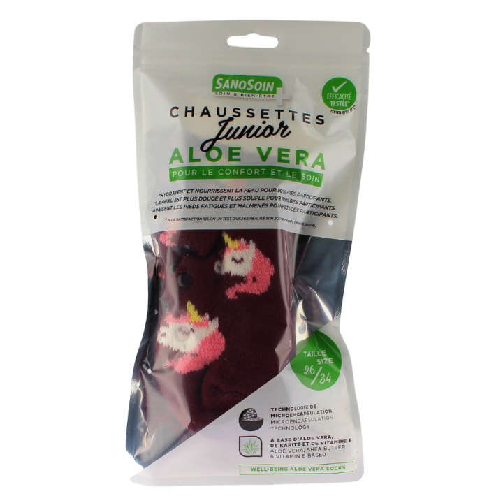 Chaussettes bien-être licornes roses et violettes SanoSoin – une paire de chaussettes