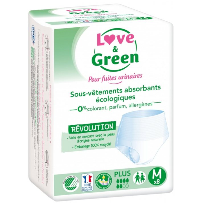 Sous-vêtements absorbants fuites urinaires écologiques Love&Green - 8 protections